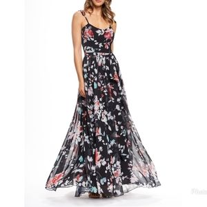 Dress the Population Floral Maxi Dress - Black and Pink